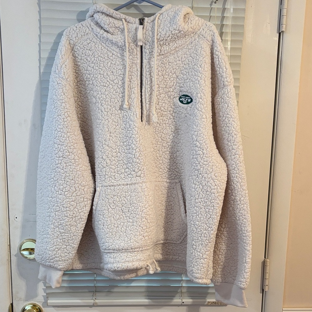 NFL Team Apparel New York Jets SHERPA Fleece Hoodie 1/4 Zip Pullover Women’s XXL